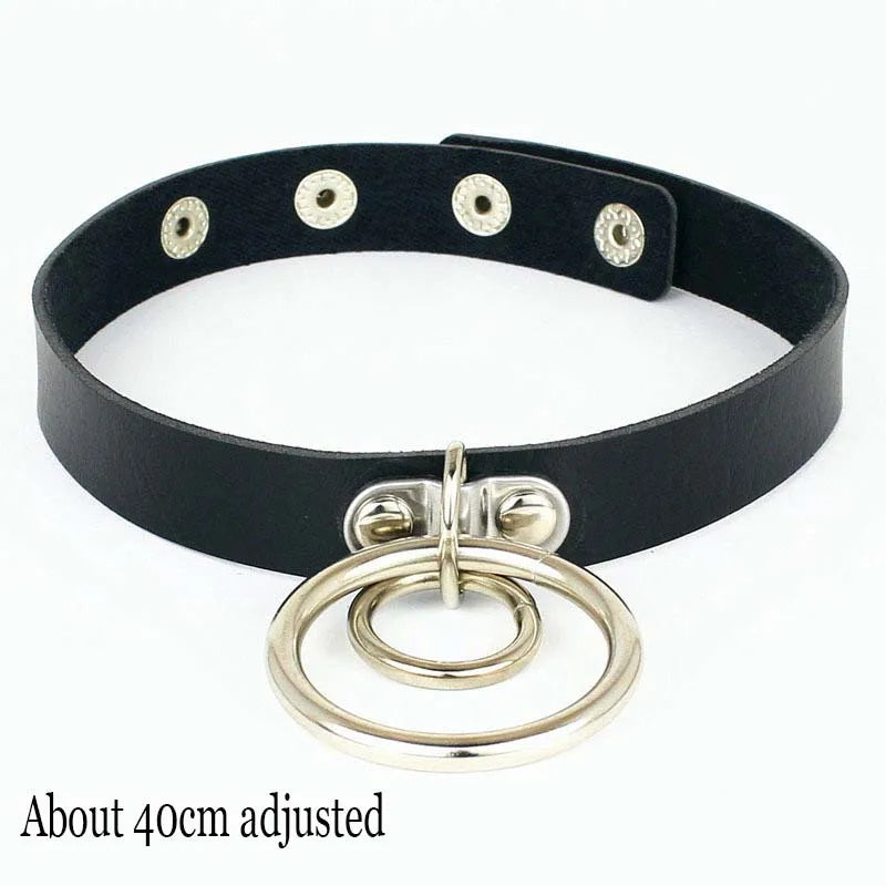Black PU Leather Punk Choker Collar Necklace — Rivet Detail, Gothic Style