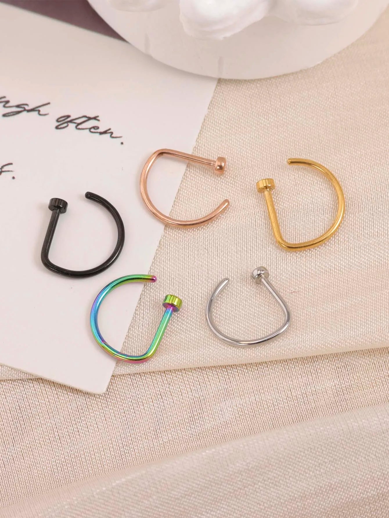 curved barbell nose stud, d-shape tragus hoop - view 4