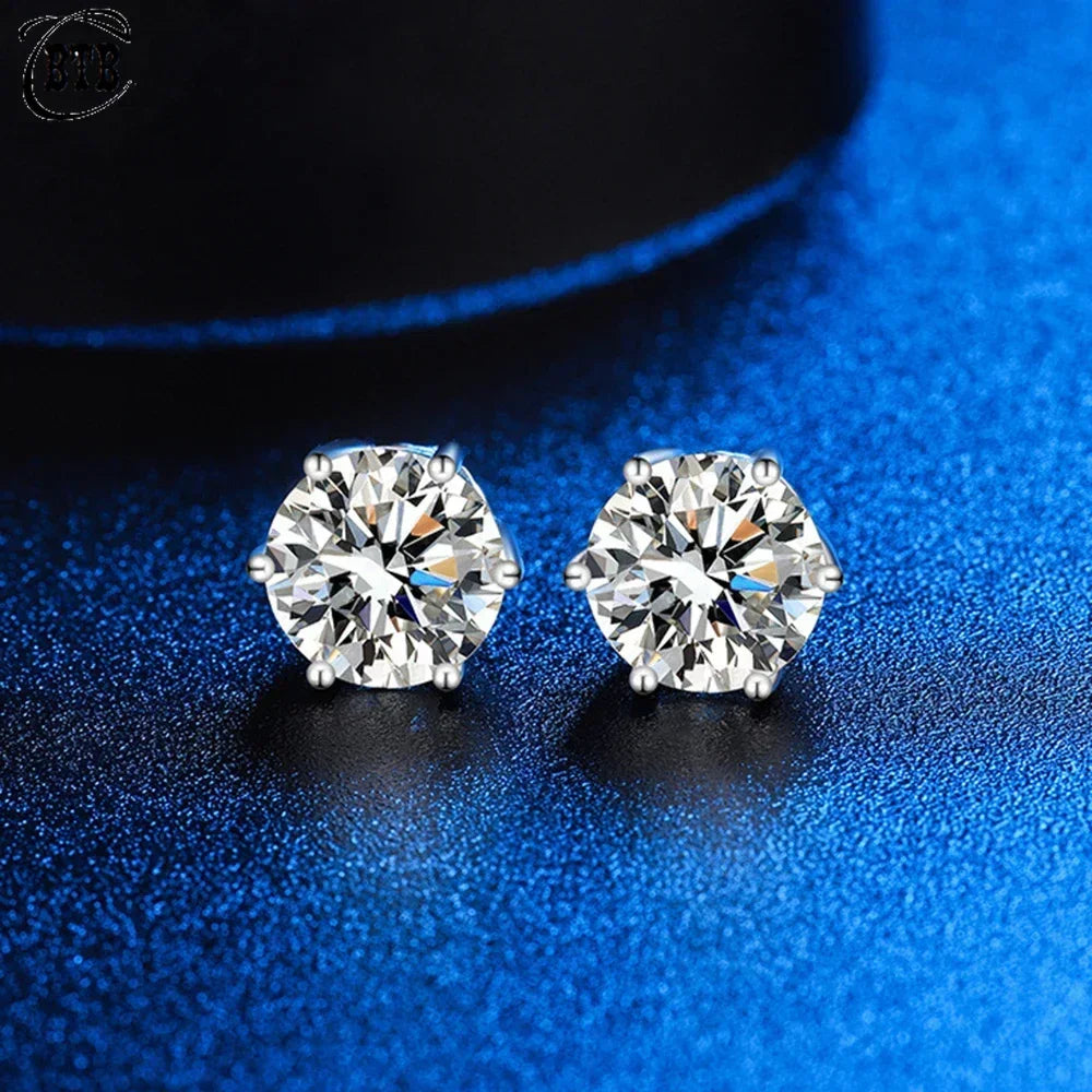Sterling silver moissanite six-jaw stud earrings - view 4