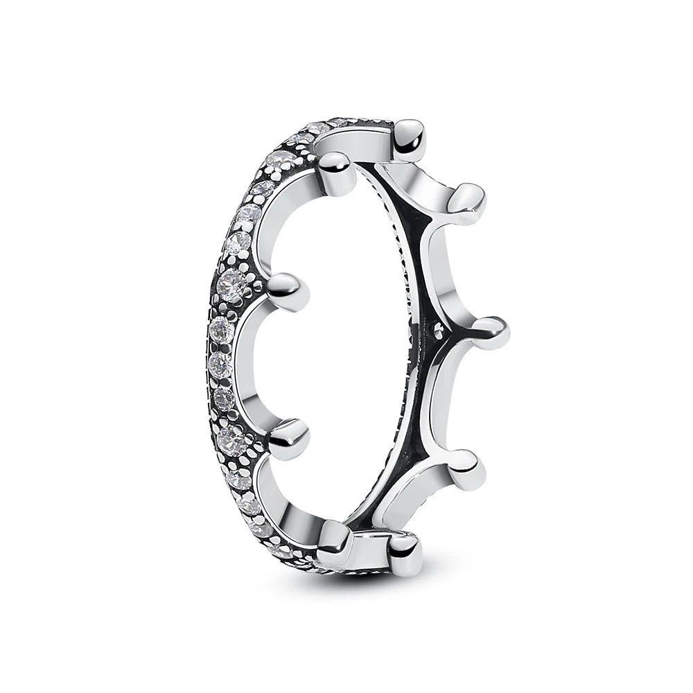 925 Sterling Silver Crown Heart Ring with Zircon