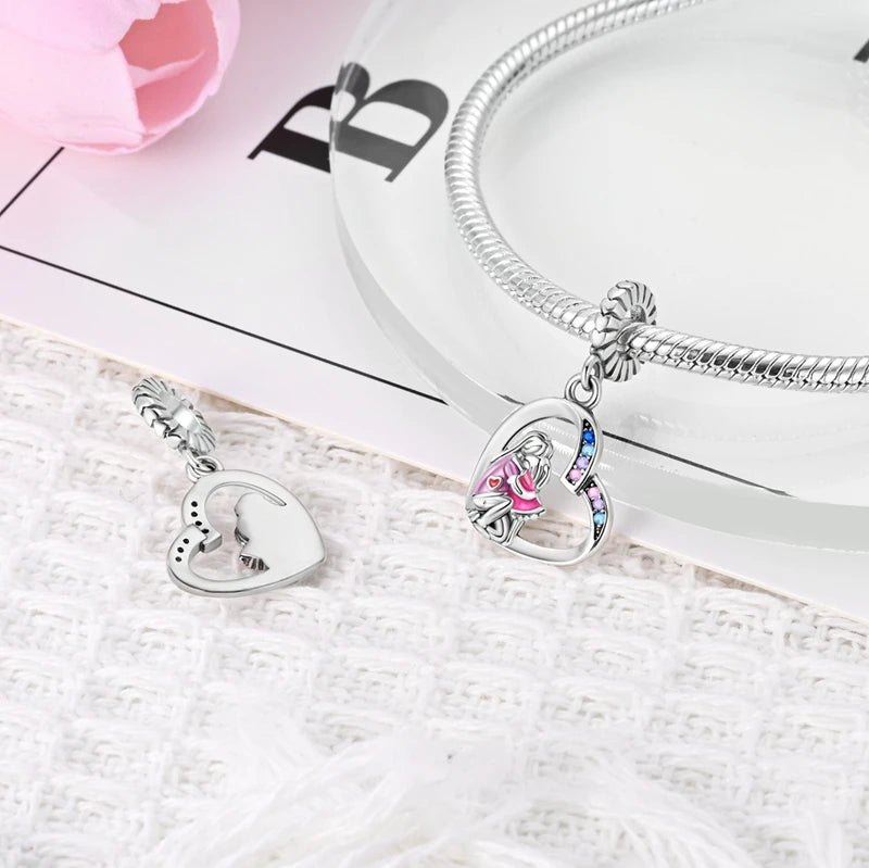 925 Sterling Silver Love Embrace Heart Charm with Zircon