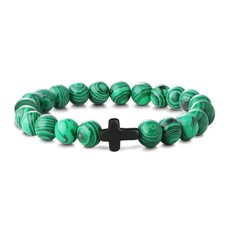 natural stone prayer bead bracelet, rosary cross - view 5