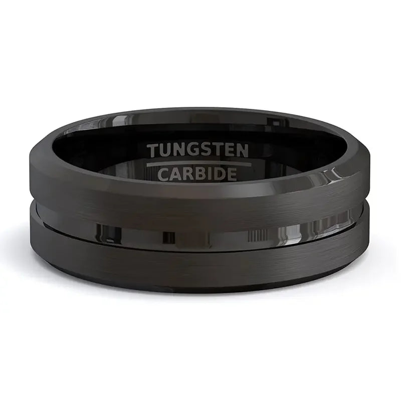 stainless steel 8mm black matte groove wedding band - view 3