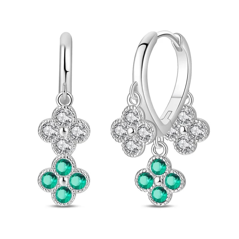 925 Sterling Silver Zircon Drop Earrings — Four-Leaf Clover & Star Designs