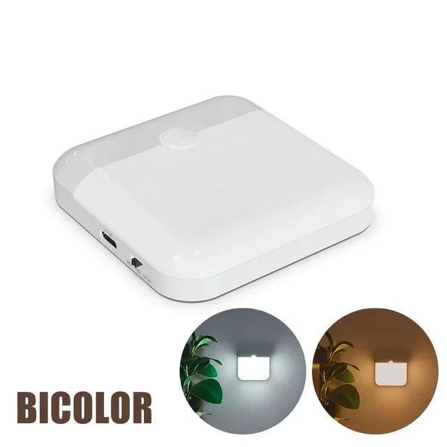 Prime Deal Zone LED motion sensor light with square design, USB Type-C charging, ideal for bedroom, kitchen, hallway, or wardrobe lighting.