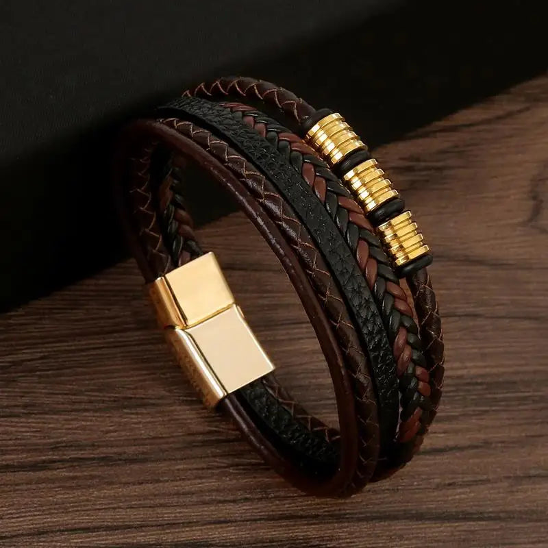 Men’s Multi-Layer Woven Leather Bracelet — Casual Fashion