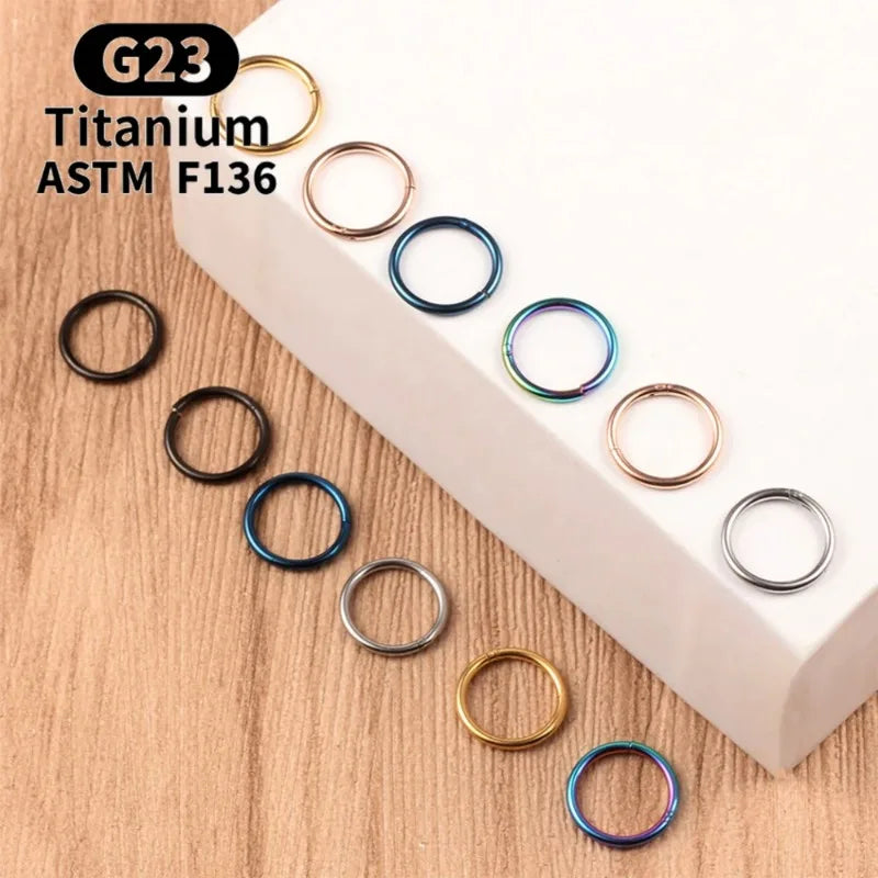 G23 titanium hinged hoop ring, nose cartilage and lip piercing - view 3