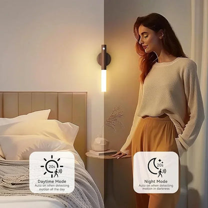 Prime Deal Zone LED night light with motion sensor, USB rechargeable, ideal for bedside, wardrobe, or home cabinet lighting.