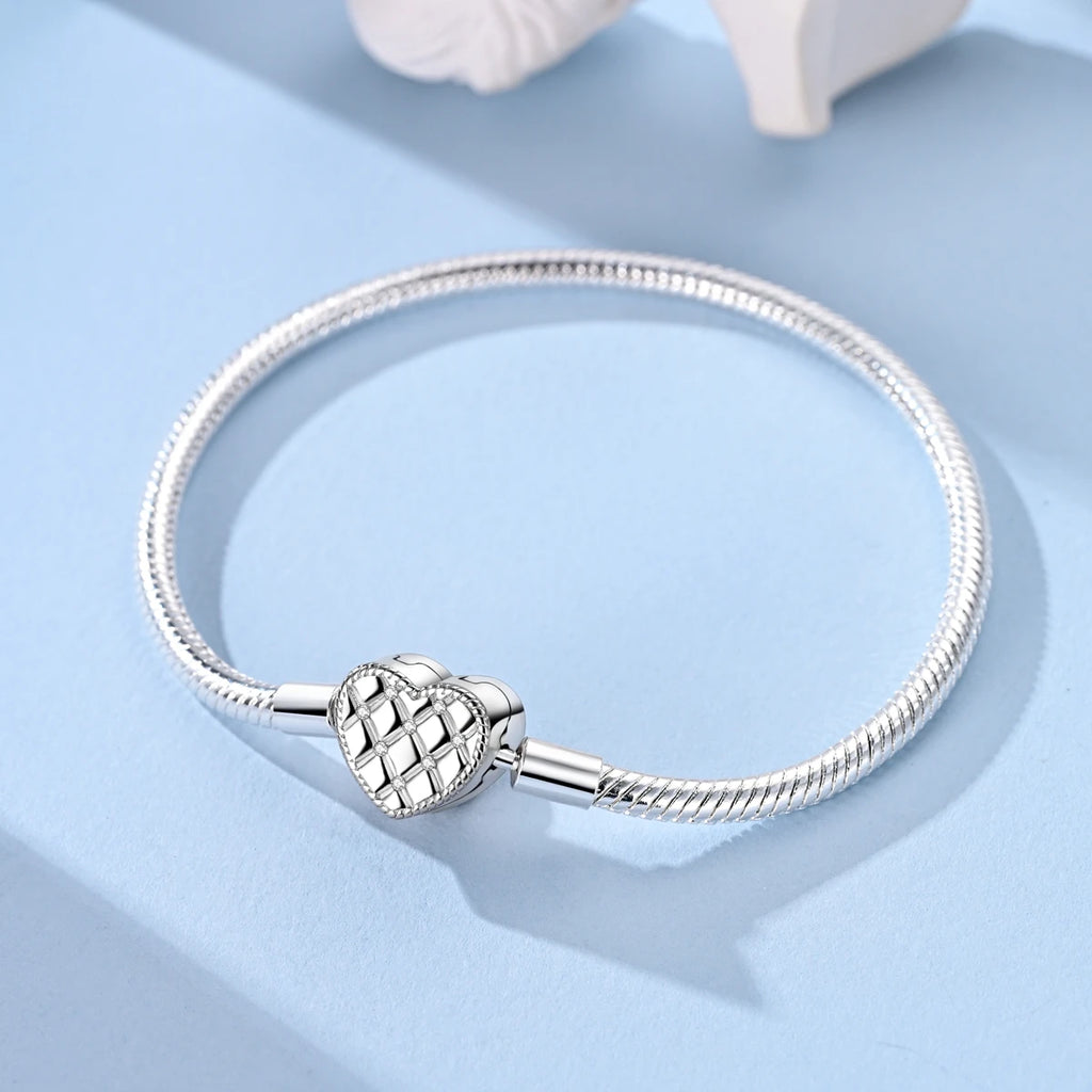 925 Sterling Silver Heart Zircon Snake Chain Bracelet — Multiple Designs, 17–20cm