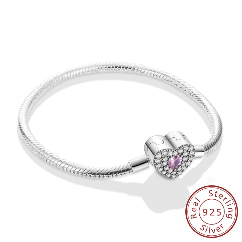 925 Sterling Silver Charm Bracelet — Pavé Zirconia, 17–20cm