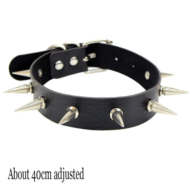 black PU leather punk choker collar necklace, rivet detail - view 17