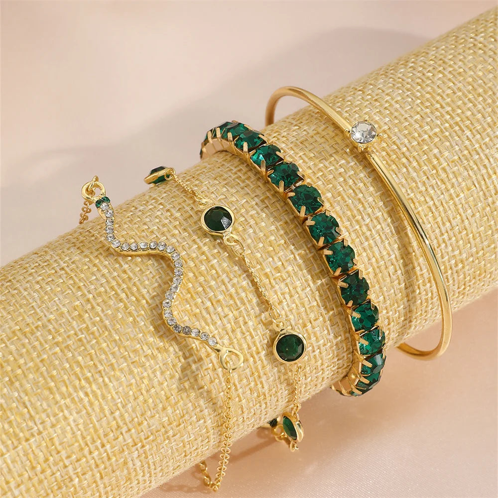 snake and gemstone rhinestone bangle set - view 3