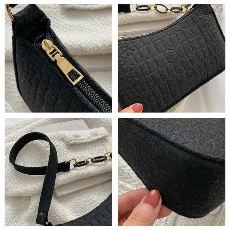 Women's embossed felt handbag with chain strap, versatile and elegant Prime Deal Zone portable multifunctional bag.