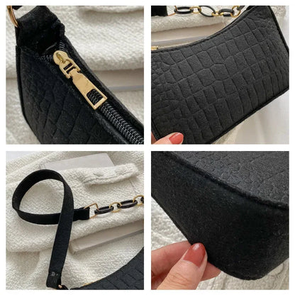 Women's embossed felt handbag with chain strap, versatile and elegant Prime Deal Zone portable multifunctional bag.