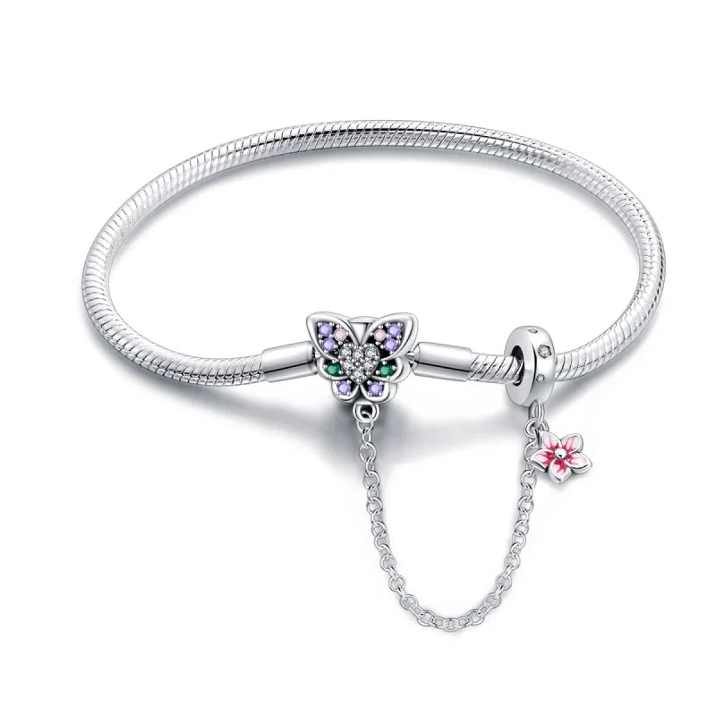 925 Sterling Silver Heart Zircon Snake Chain Bracelet — Multiple Designs, 17–20cm