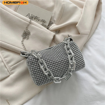 HOMEFISH allover RhiHOMEFISH glitter chain bucket purse, mini crossbody bag with prom style design and stylish details.