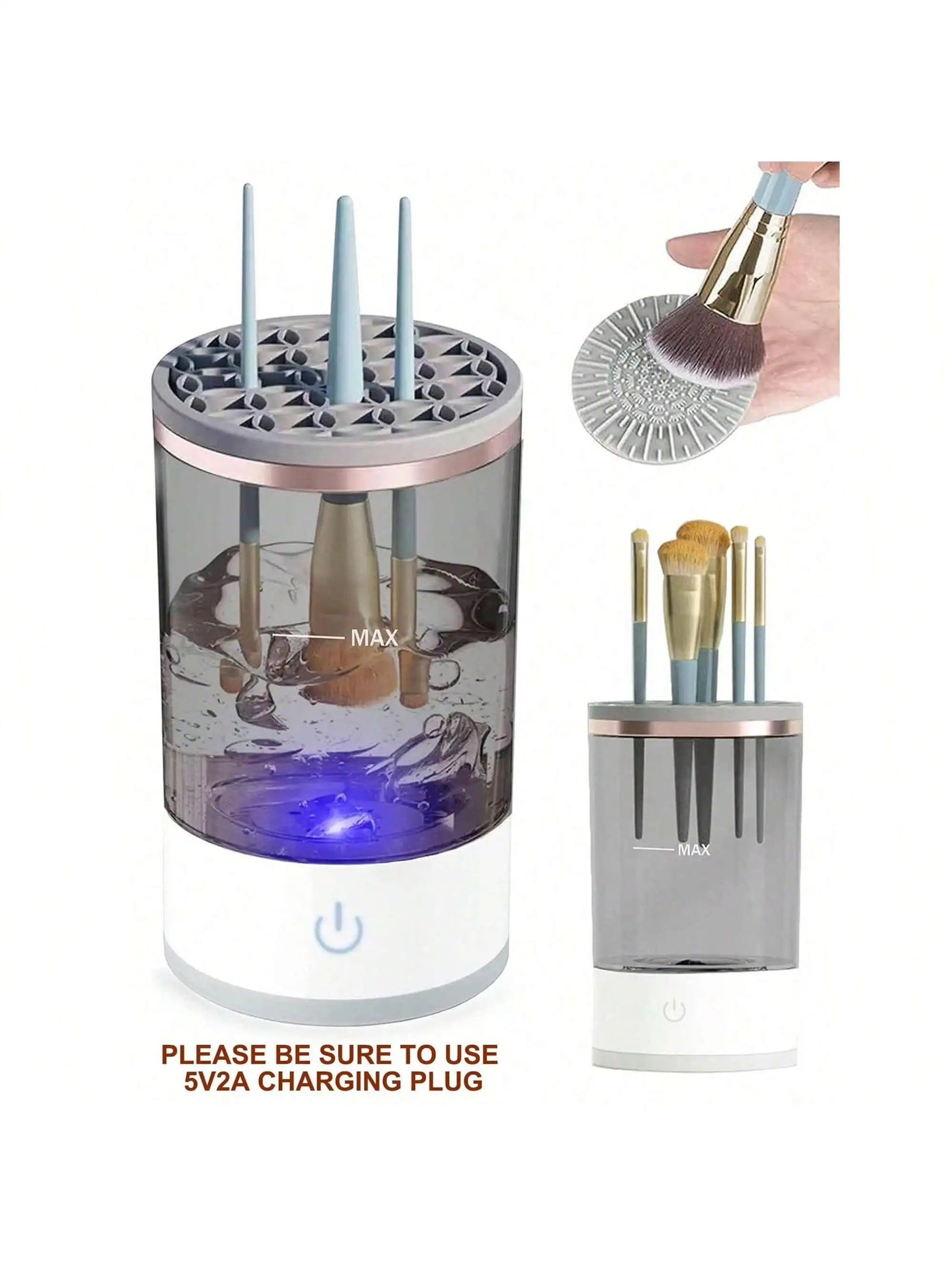 Electric makeup brush cleaner machine by Prime Deal Zone, showing the compact device with cleaning brushes and controls.