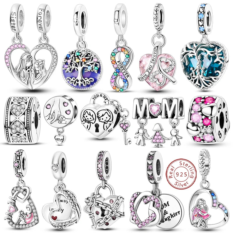 925 sterling silver charm beads, hearts and sweet love designs - view 1