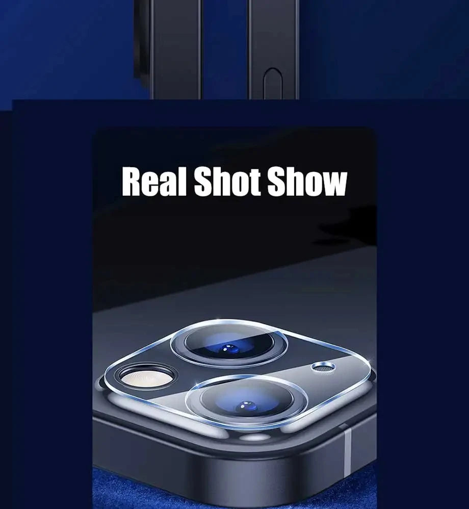 Four Prime Deal Zone HD back camera glass protectors for iPhone 13, 12, 14, and 15 Pro Max lenses with clear protective film.