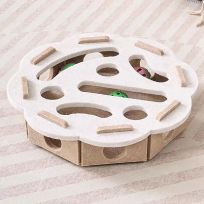 Prime Deal Zone pet cat puzzle maze toy with felt box, bell ball, and interactive holes for kittens to play and stay entertained.
