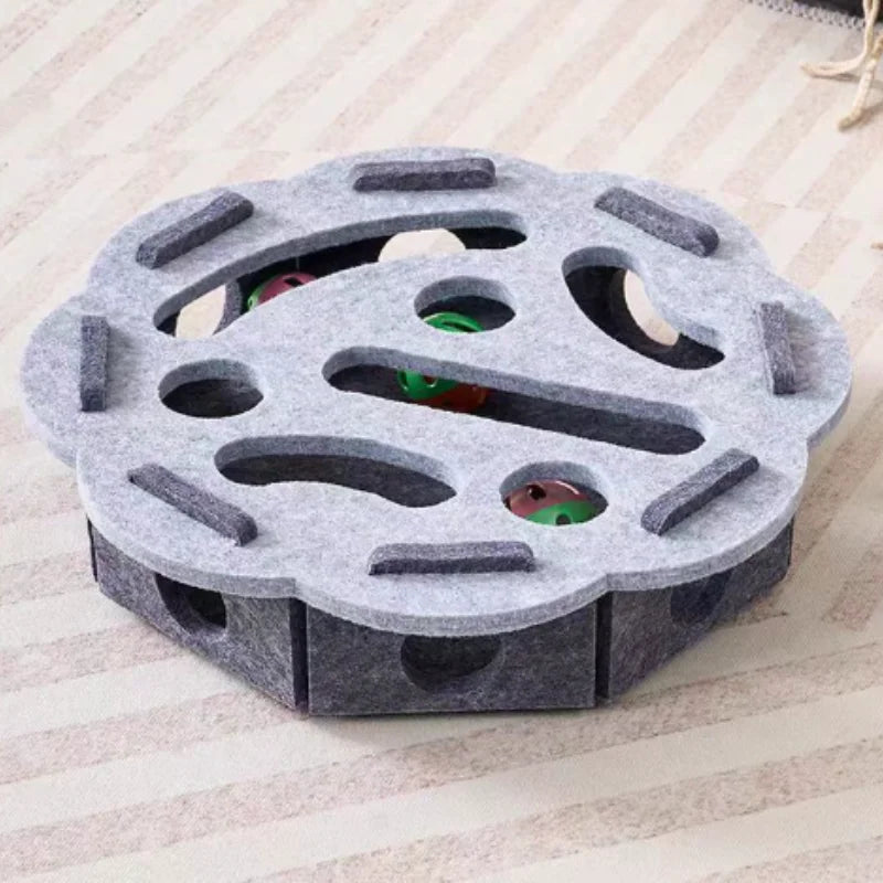 Prime Deal Zone pet cat puzzle maze toy with felt box, bell ball, and interactive holes for kittens to play and entertain.