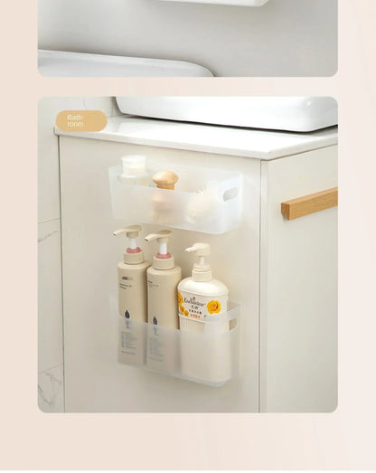 Prime Deal Zone non-perforated cling film rack inside cabinet wall shelf for kitchen organization and spice storage.