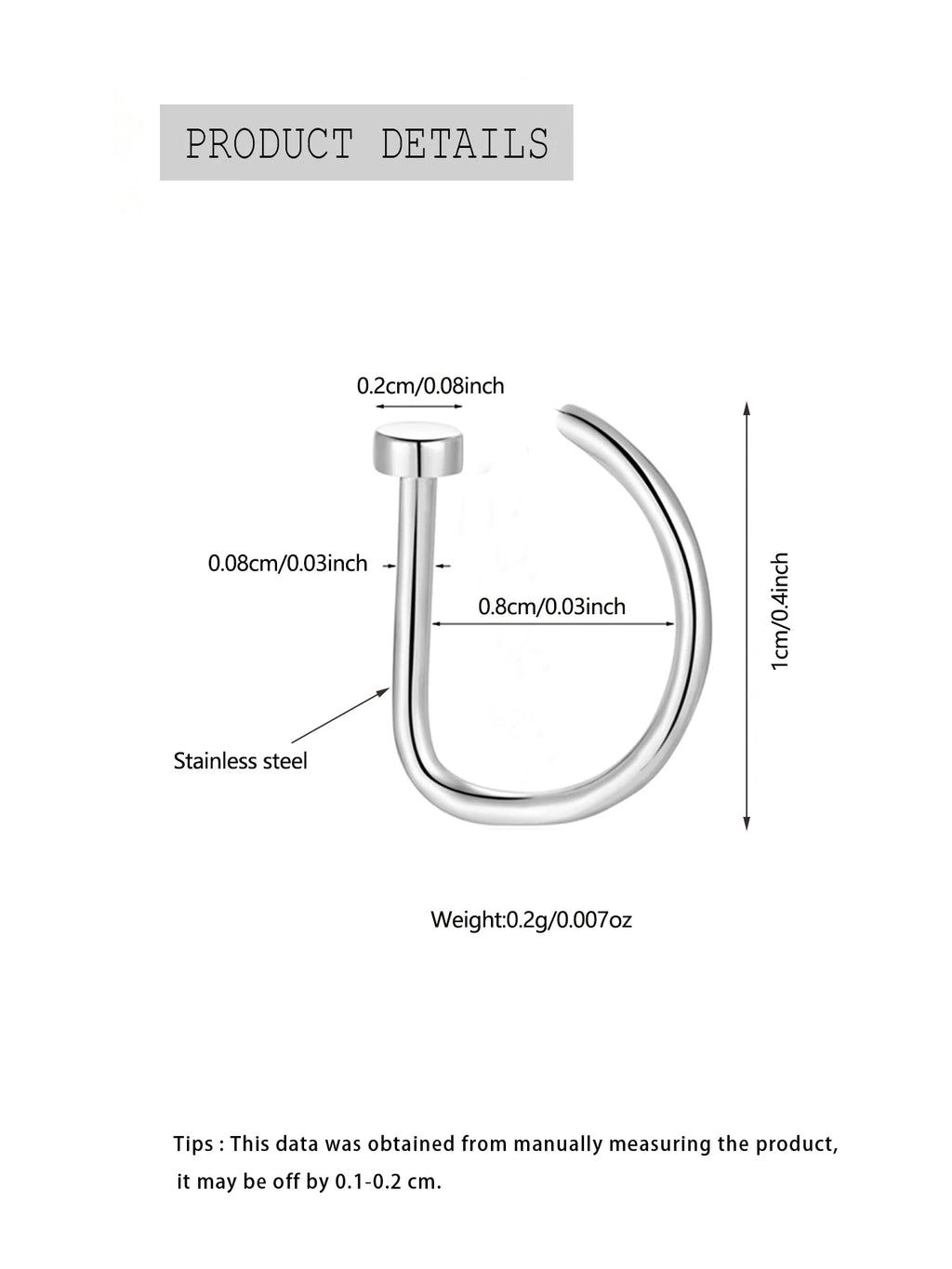 curved barbell nose stud, d-shape tragus hoop - view 3
