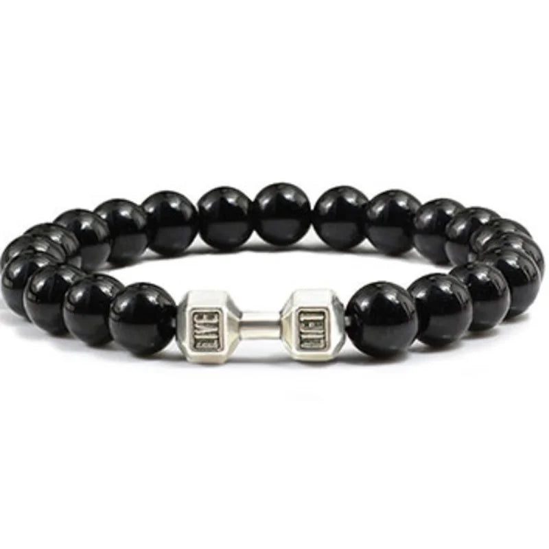 natural lava stone and alloy dumbbell bead bracelet - view 9