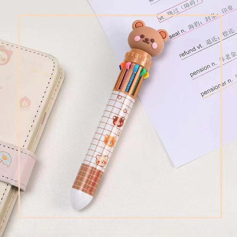 Cute bear cartoon ballpoint pen in 10 bright colors, ideal for students and office use, with a playful design from Prime Deal Zone.