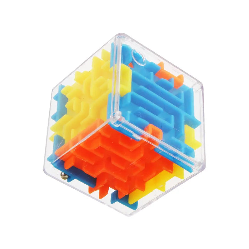 Transparent mini 3D maze magic cube from Prime Deal Zone with rolling ball, six-sided puzzle toy for children and stress relief.