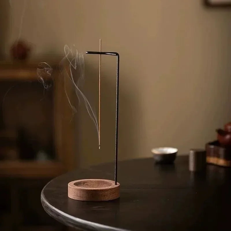 Wooden round incense burner tray with holder for incense sticks, ideal for home, bedroom, yoga, and decorative use.