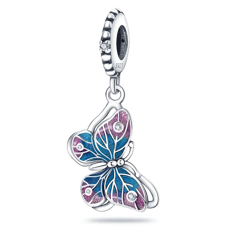 925 Silver-Plated Butterfly Charm Beads, Multicolour