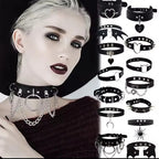 black PU leather punk choker collar necklace, rivet detail - view 1
