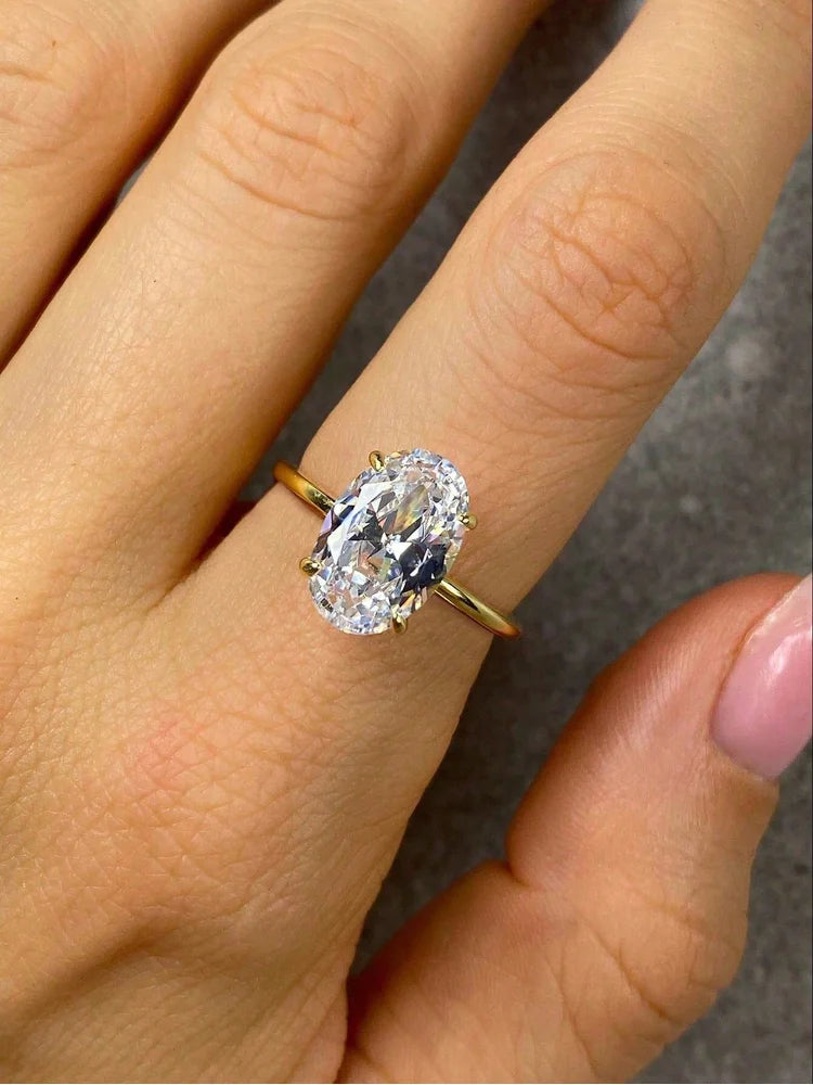 925 sterling silver oval zircon ring, prong set - view 2