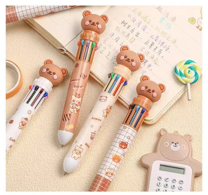 Cute bear cartoon ballpoint pen with 10 vibrant colors, ideal for students and office use, by Prime Deal Zone.