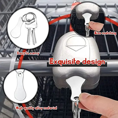 Prime Deal Zone stainless steel shopping cart token key ring with metal hook, portable and durable for daily use.