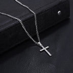 zircon cross pendant necklace, unisex hip hop chain - view 2