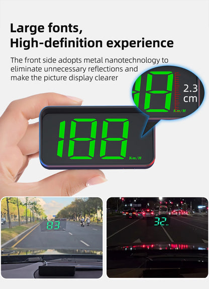 Prime Deal Zone HD Car Head Up Display M2 showing GPS speedometer in KM/H projected on vehicle windshield.