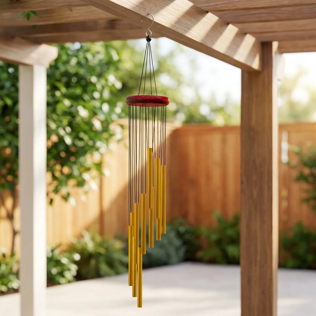 Aluminum alloy wind chimes set with 12 tubes, gold and silver bells, hanging on a hook for outdoor home or wedding decoration