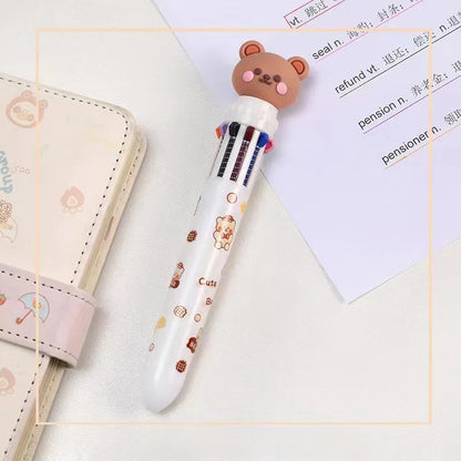 Cute bear cartoon ballpoint pen in 10 vibrant colors, Prime Deal Zone stationery for students and office use.
