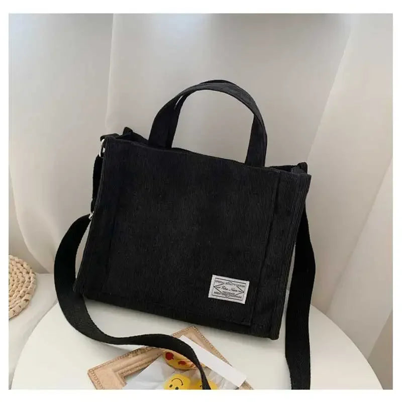 Prime Deal Zone women's corduroy crossbody tote bag with square shape, casual shoulder style, suitable for travel and everyday use.