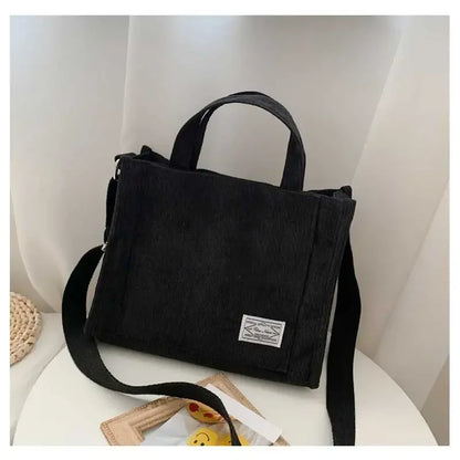 Prime Deal Zone women's corduroy crossbody tote bag with square shape, casual shoulder style, suitable for travel and everyday use.
