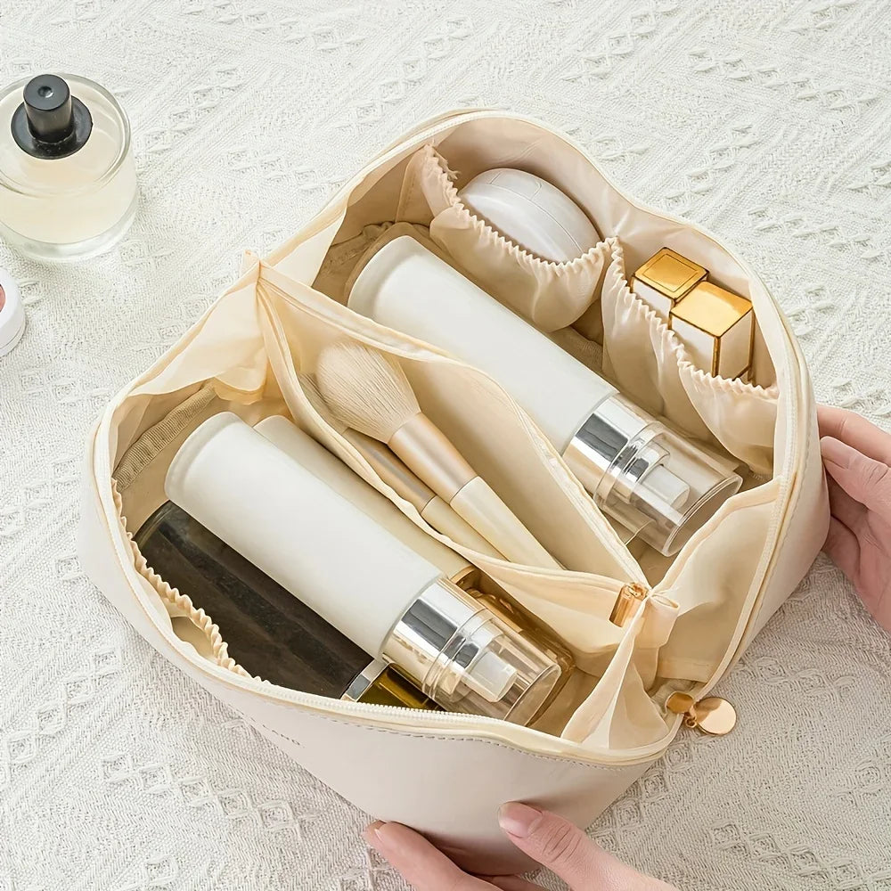 Women's Luxury Large Capacity Travel Cosmetic Bag | PU Leather Makeup & Toiletry Organizer with Zipper