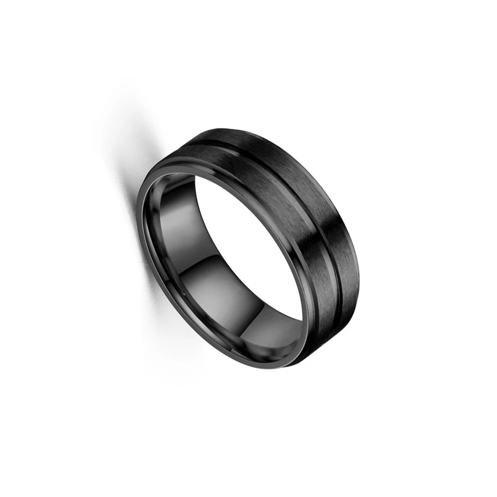 stainless steel 8mm black matte groove wedding band - view 20