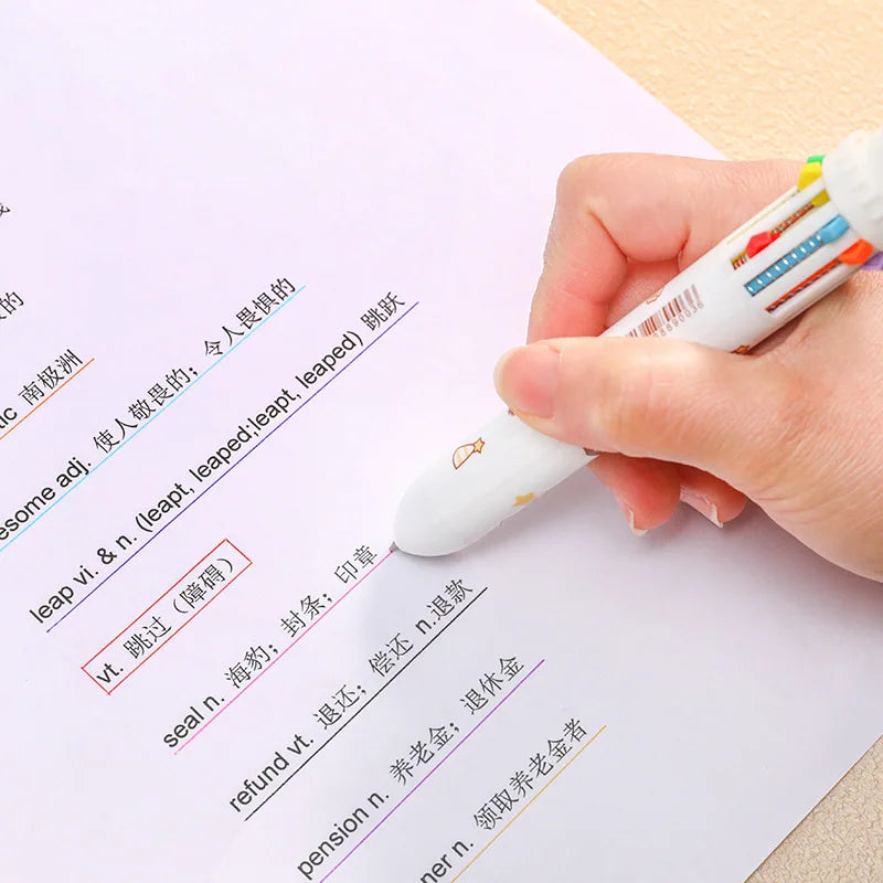 Cute bear cartoon ballpoint pen with 10 color options, ideal for students and office use, featuring playful animal design.