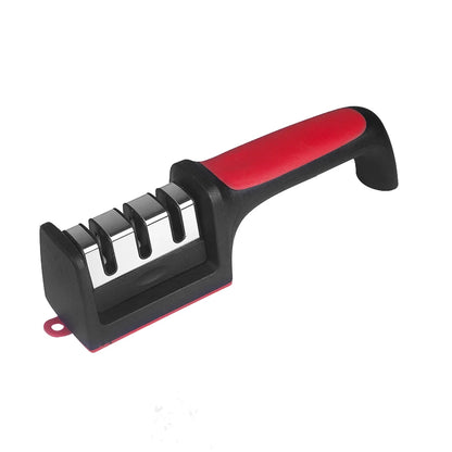 Black Prime Deal Zone 3/4-segment handheld kitchen knife sharpener with multi-purpose sharpening stones for household use.