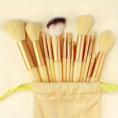 Set of 13 synthetic nylon makeup brushes from Prime Deal Zone, featuring soft, cruelty-free tools for foundation, blush, and powder application.