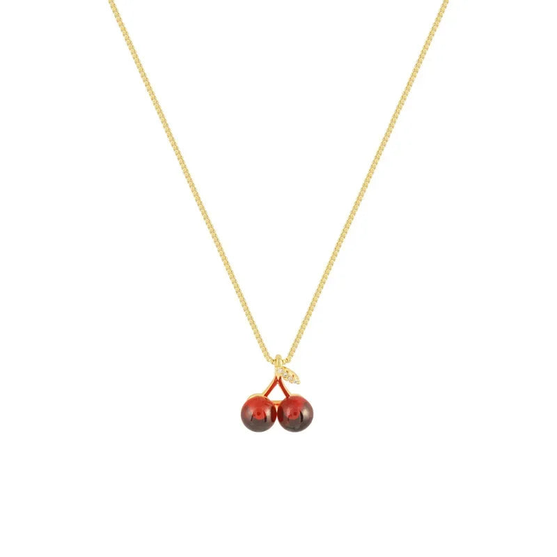 cherry pendant necklace, red resin charm - view 6