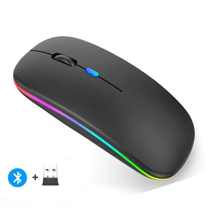 Wireless Prime Deal Zone rechargeable silent LED backlit mouse with Bluetooth and 2.4GHz receiver for PC and laptop use.