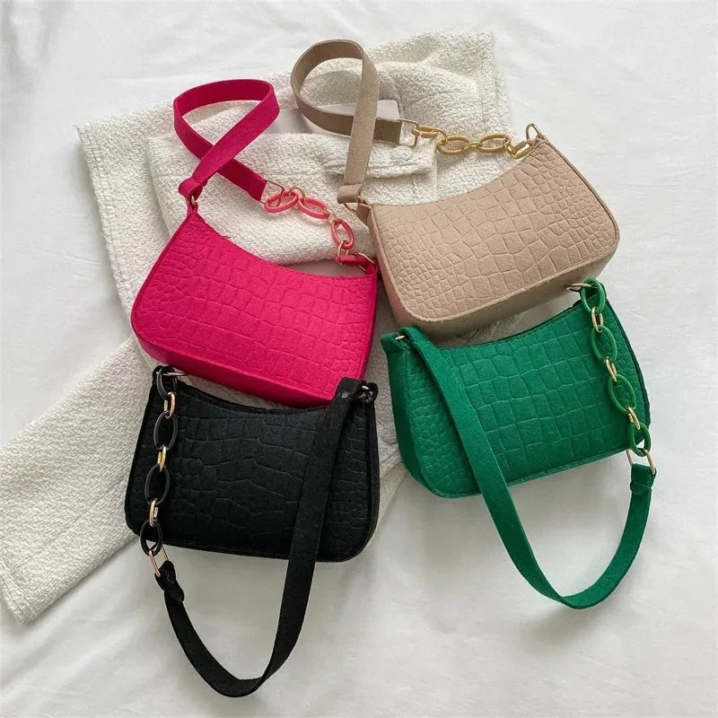 Women's elegant embossed felt handbag with chain strap, multifunctional and portable, from Prime Deal Zone.